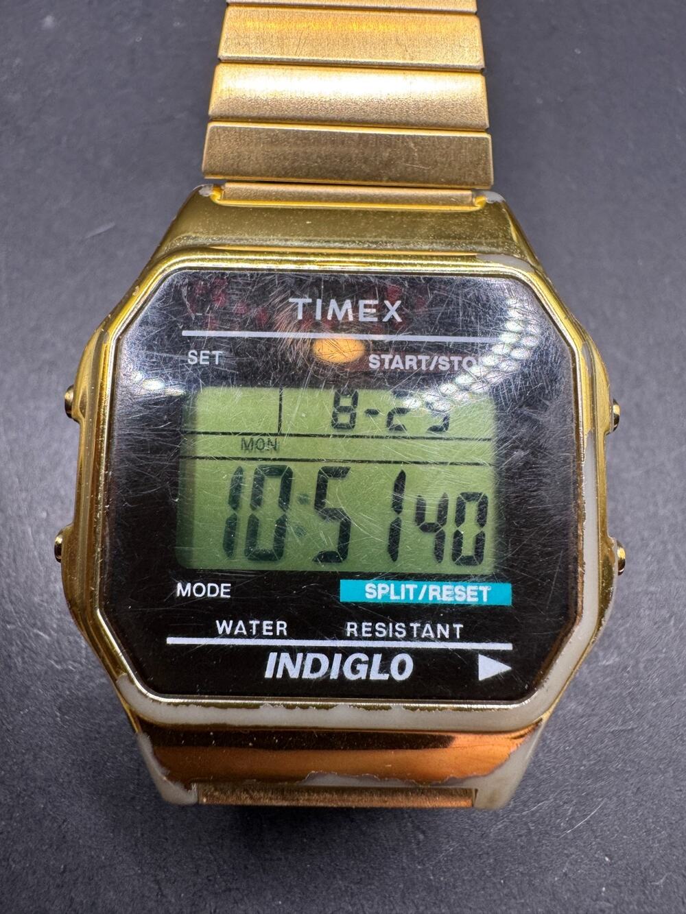 Vtg Timex Indiglo Digital Men Gold Tone Alarm Chrono Quartz Watch T78677 Works